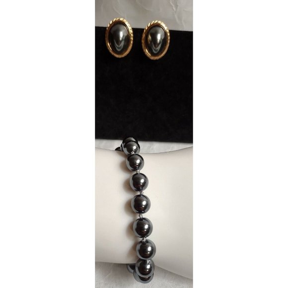 Vintage Carolee Demi Parure Faux Tahitian Pearls Bracelet & Earrings - Picture 1 of 3